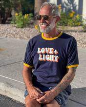 Load image into Gallery viewer, Love &amp; Light Navy/Gold Ringer Tee
