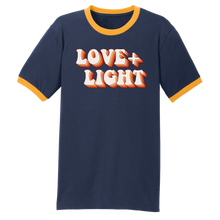 Load image into Gallery viewer, Love &amp; Light Navy/Gold Ringer Tee
