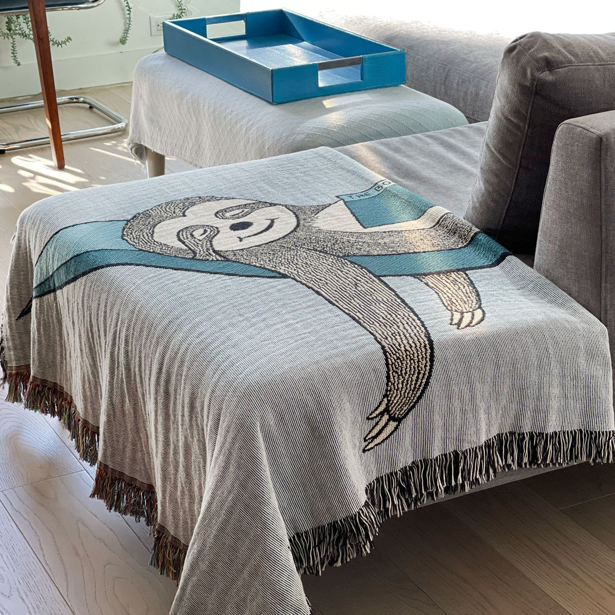 Sloth Woven Cotton Blanket